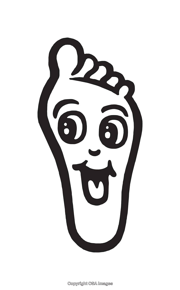 Playful Black and White Foot Character With Happy Expression Line Art