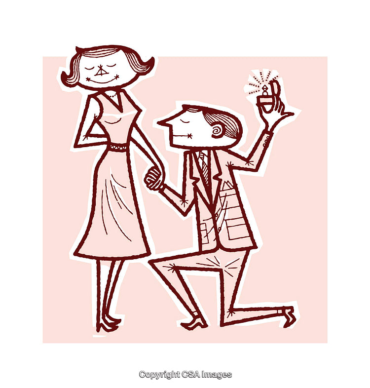 Retro Illustration of a Marriage Proposal Featuring a Couple