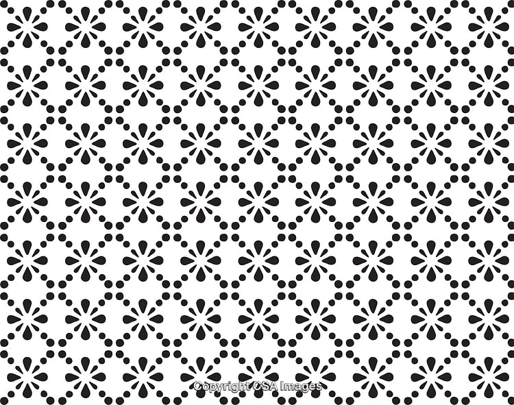 Black and White Floral Pattern Design with Repeating Geometric Elements