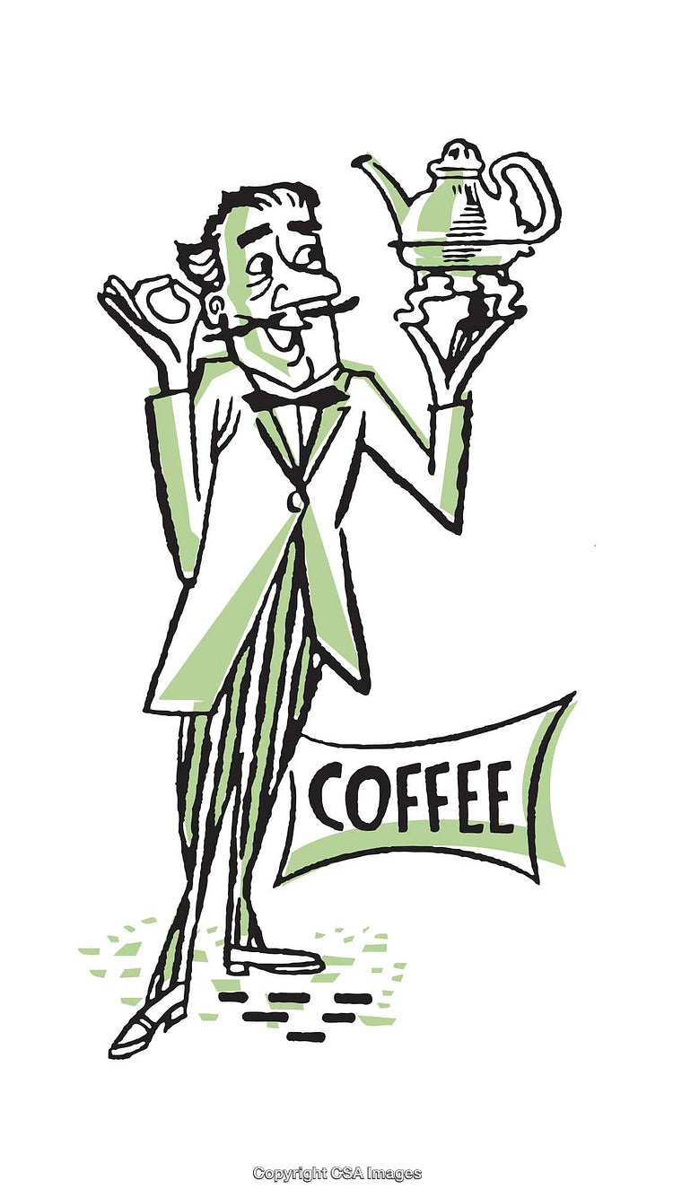 Retro Illustration of Gentleman Serving Coffee with Stylish Flair
