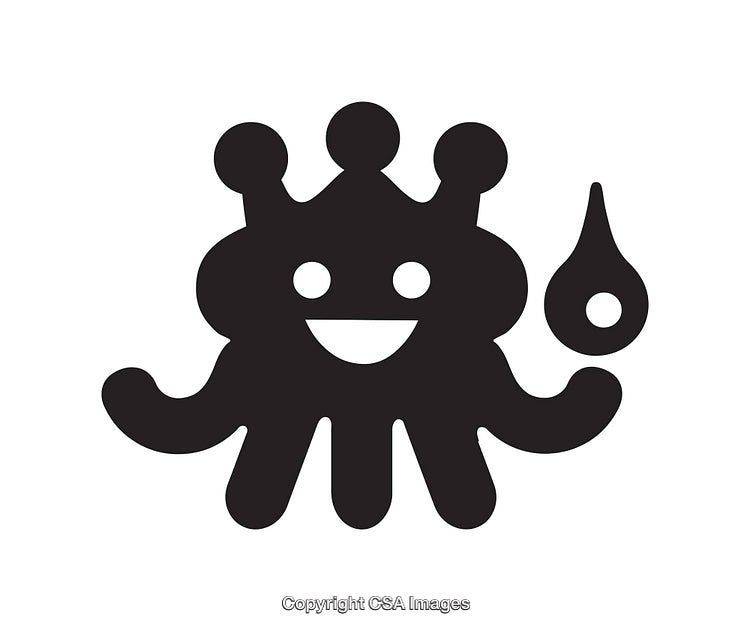 Happy Cartoon Style Black and White Octopus Icon with Unique Elements