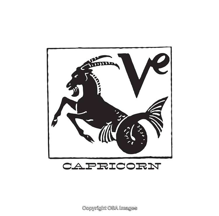 Black and White Illustration of Capricorn Zodiac Sign Art