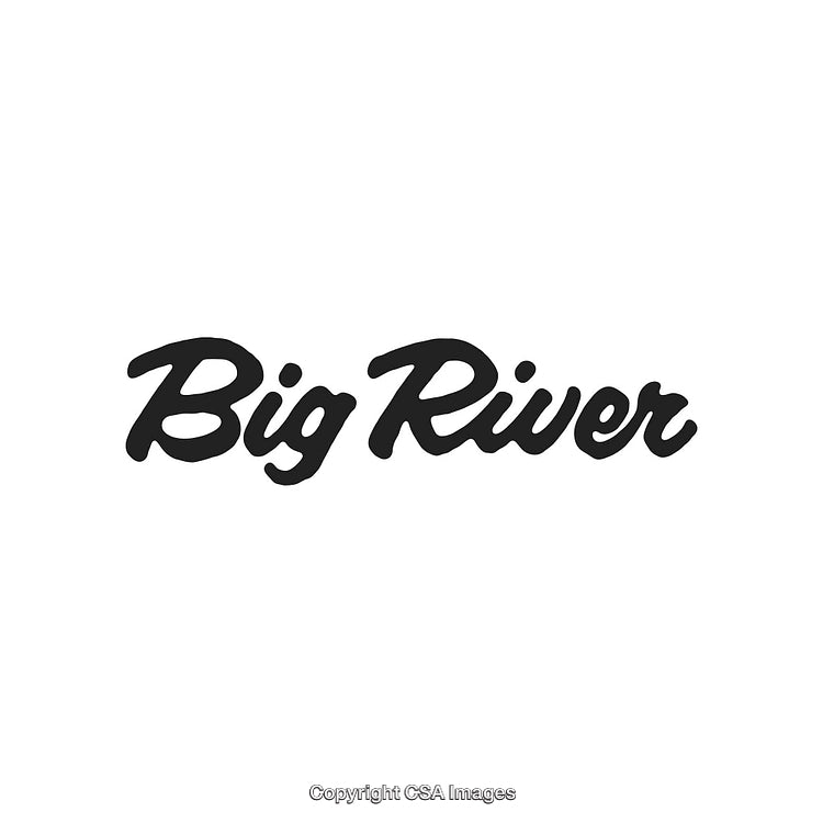 Bold Black Script Text Reading Big River on White Background