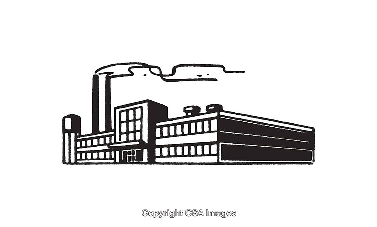 Industrial Building Illustrative Line Art with Chimneys