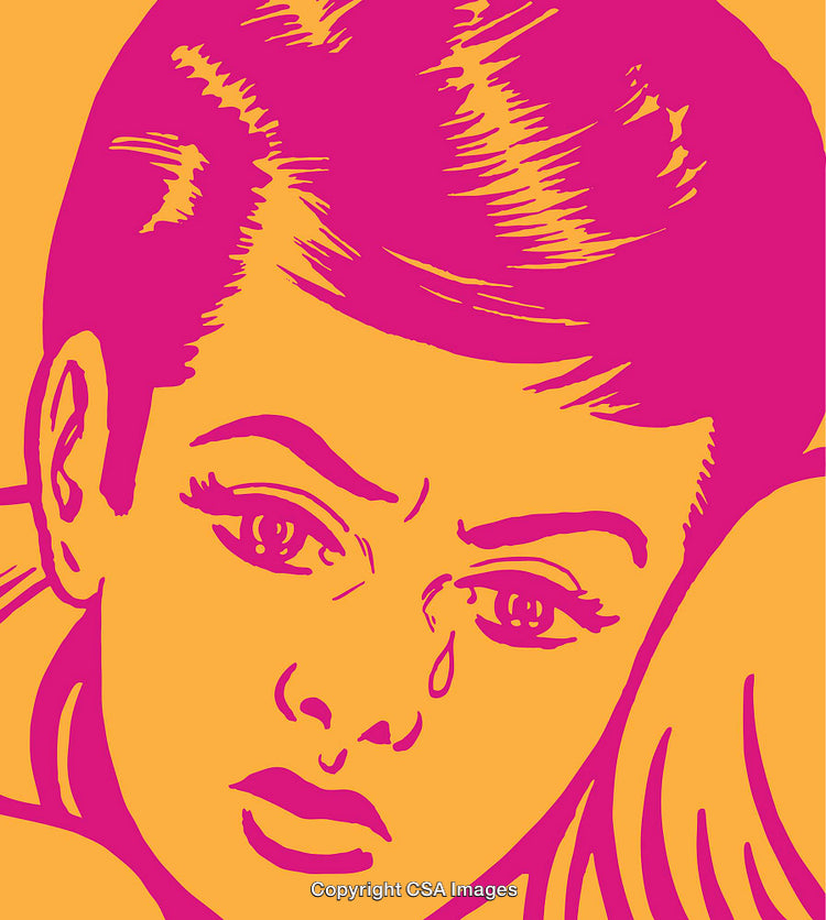 Pop Art Style Crying Boy Illustration in Vibrant Colors and Expressive Lines