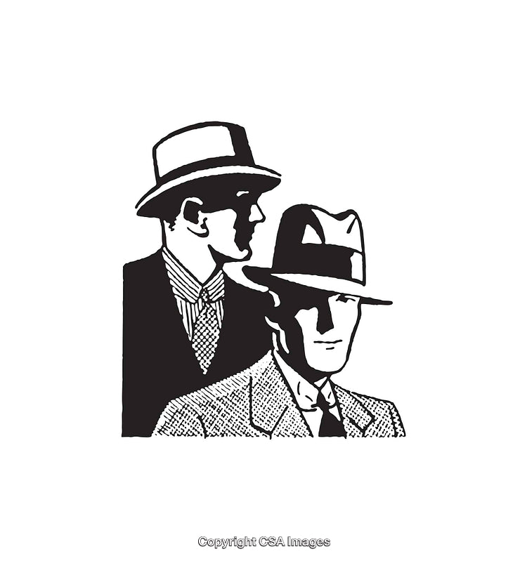 Vintage Black and White Illustration of Two Men in Formal Hats