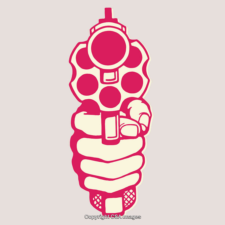Bold Graphic Illustration of Hand Holding Handgun in Bold Outline