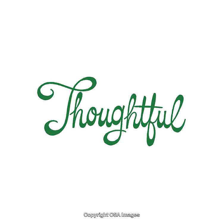 Stylish Cursive Text of the Word 'Thoughtful' in Green Color