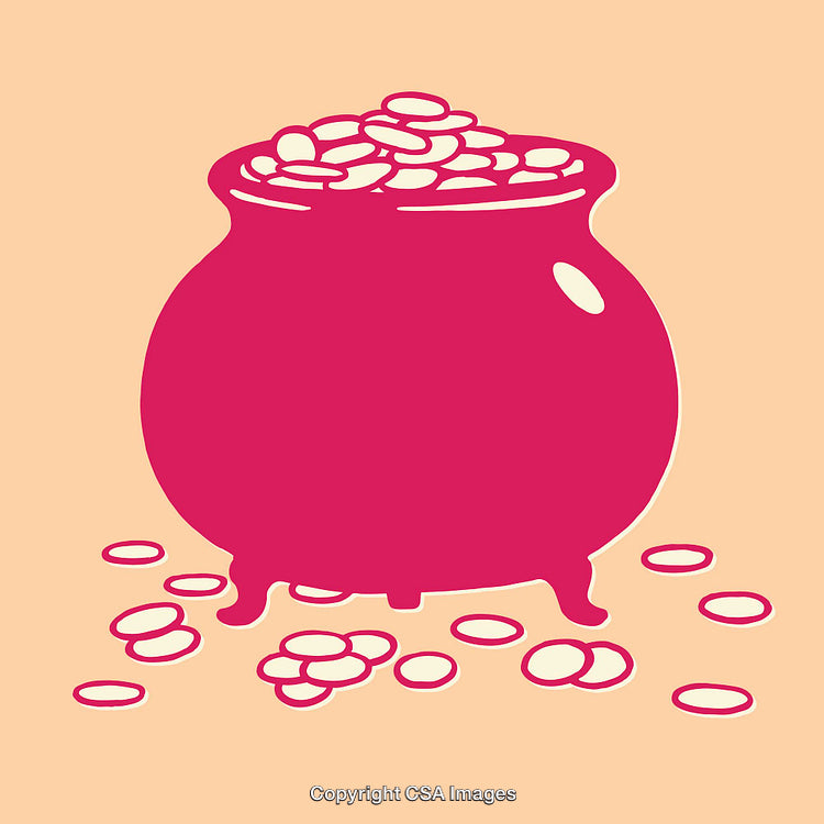 Stylized Illustration of a Pink Pot of Coins on Beige Background