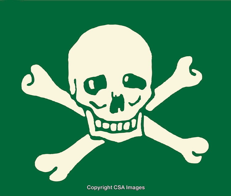 Pirate-Themed Skull and Crossbones on Green Background Illustration