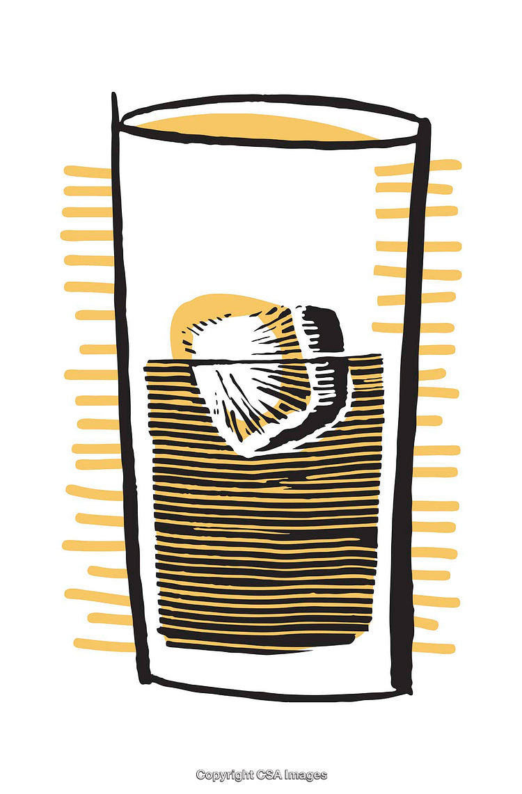 Abstract Illustration of a Beverage in a Glass with an Ice Cube