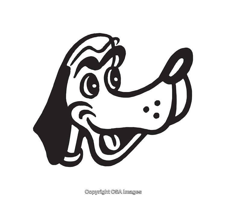 Black and White Cartoon Dog Line Art Drawing in a Playful Style