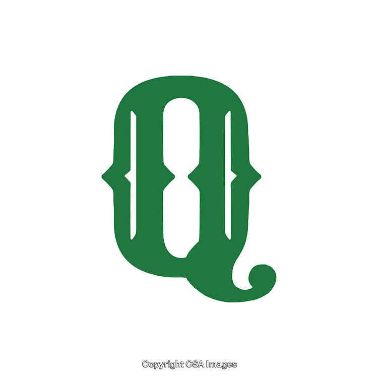 Elegant Green Letter Q in Decorative Typography on White Background