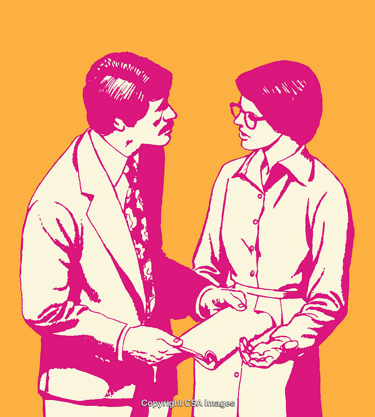 Business Discussion Illustration in Bright Modern Line Art Style