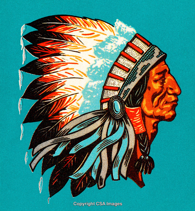 Illustration of a Person Wearing a Feathered Headdress in Profile View