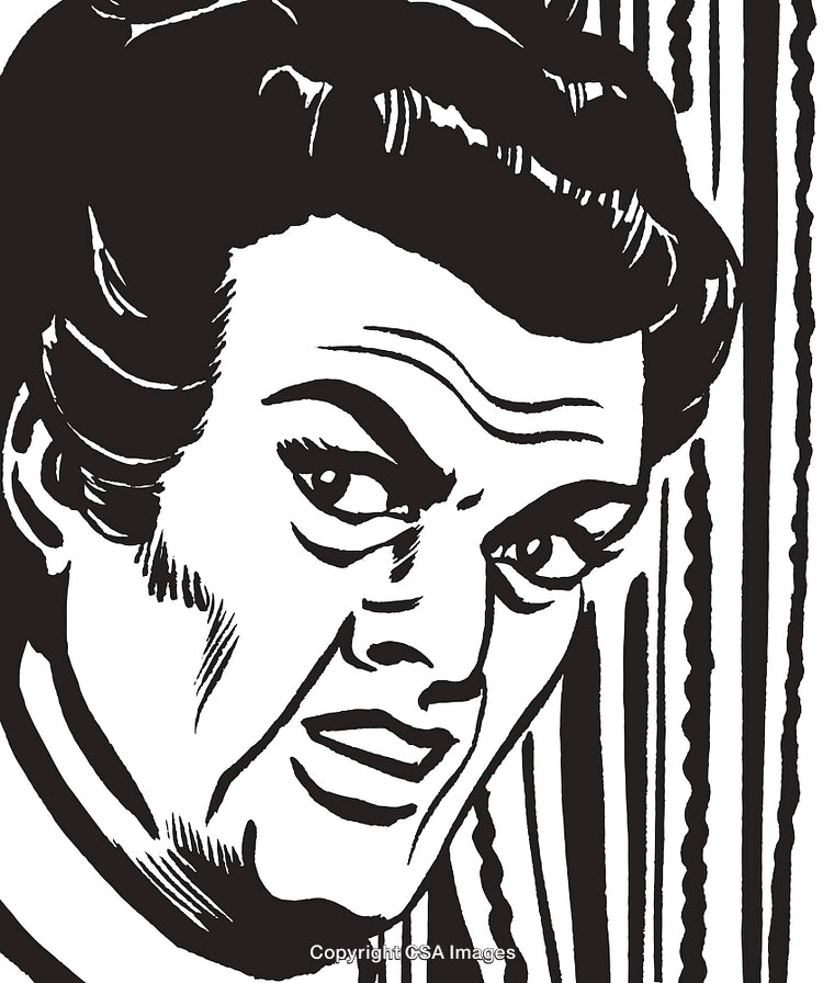 Retro Stylized Black-and-White Ink Sketch of a Facial Expression