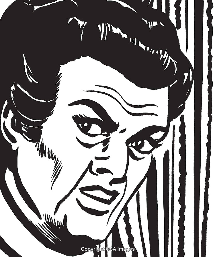 Retro Stylized Black-and-White Ink Sketch of a Facial Expression