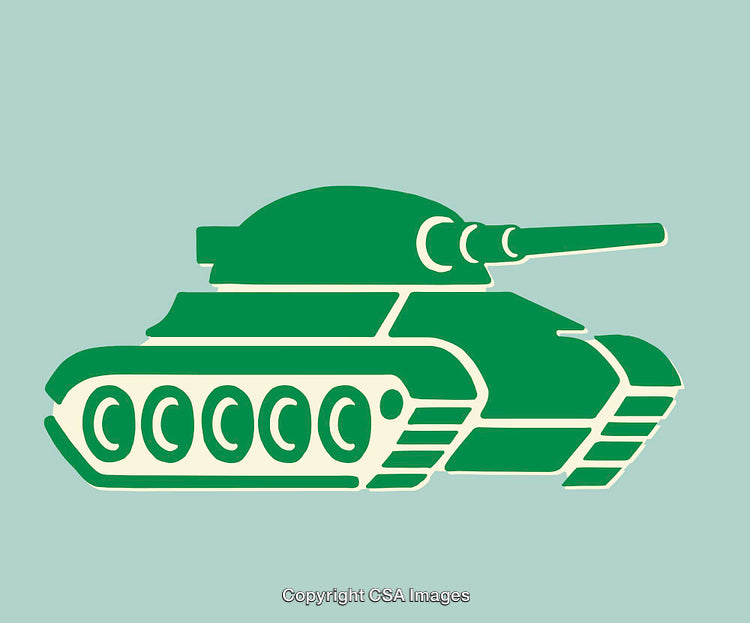 Green Military Tank Illustration in Simplistic Line Art Style