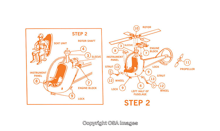 Detailed Helicopter Assembly Diagram With Labeled Parts and Components
