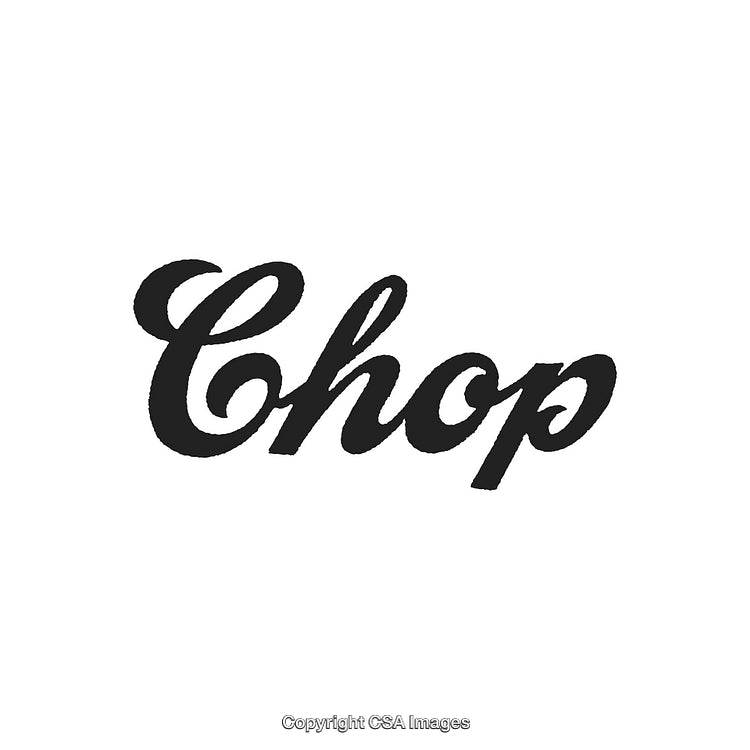 Stylish Black Script Text Spelling the Word 'Chop' on a White Background