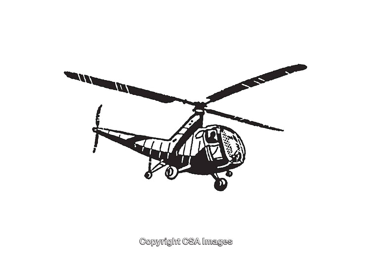 Hand-Drawn Black and White Helicopter Line Art Illustration