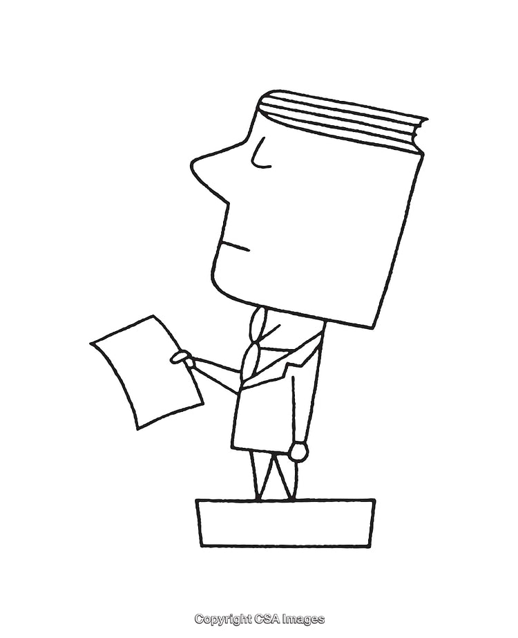 Line Art Illustration of a Businessperson with Unique Book-Shaped Head
