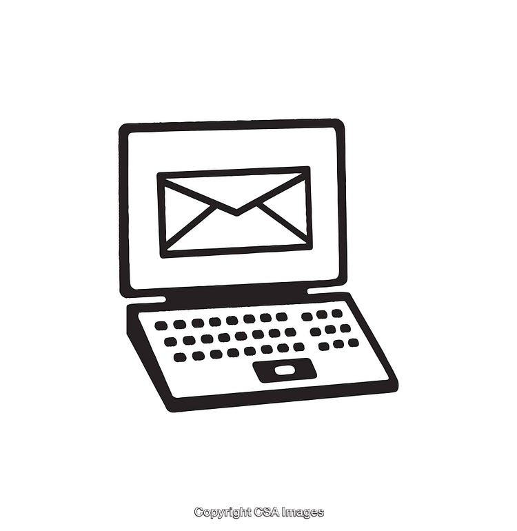 Black And White Line Art Illustration of Laptop with Enveloped Mail Icon