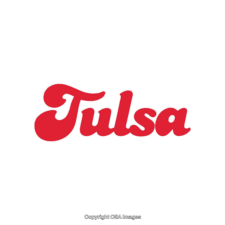 Bold Red Text Rendering of the Word Tulsa on White Background