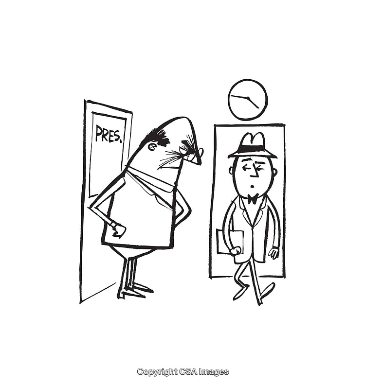 Humorous Line Art Illustration of Business Interaction Concept