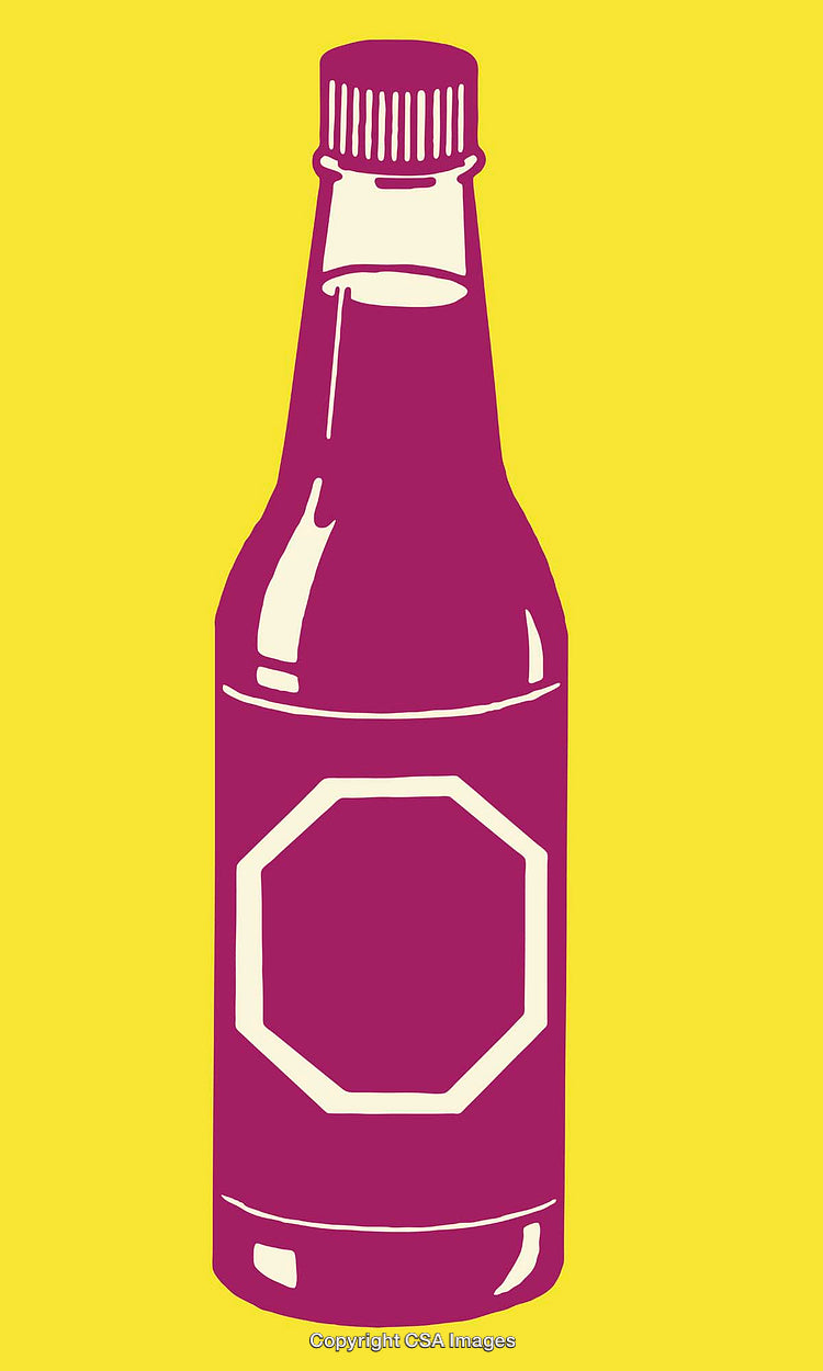Minimalistic Color Line Art of a Bottle on Yellow Background