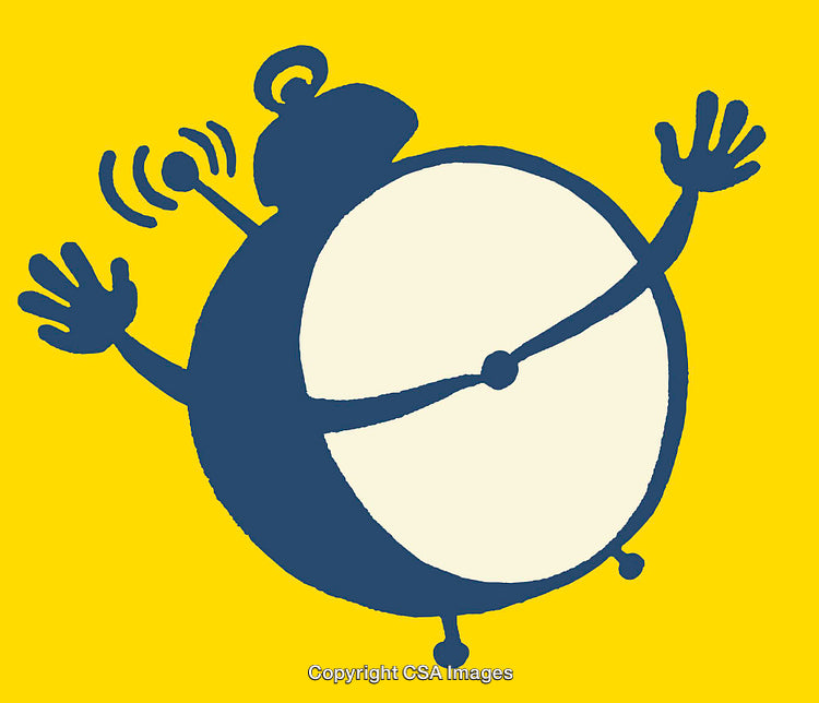 Blue Alarm Clock Cartoon Illustration on Yellow Background
