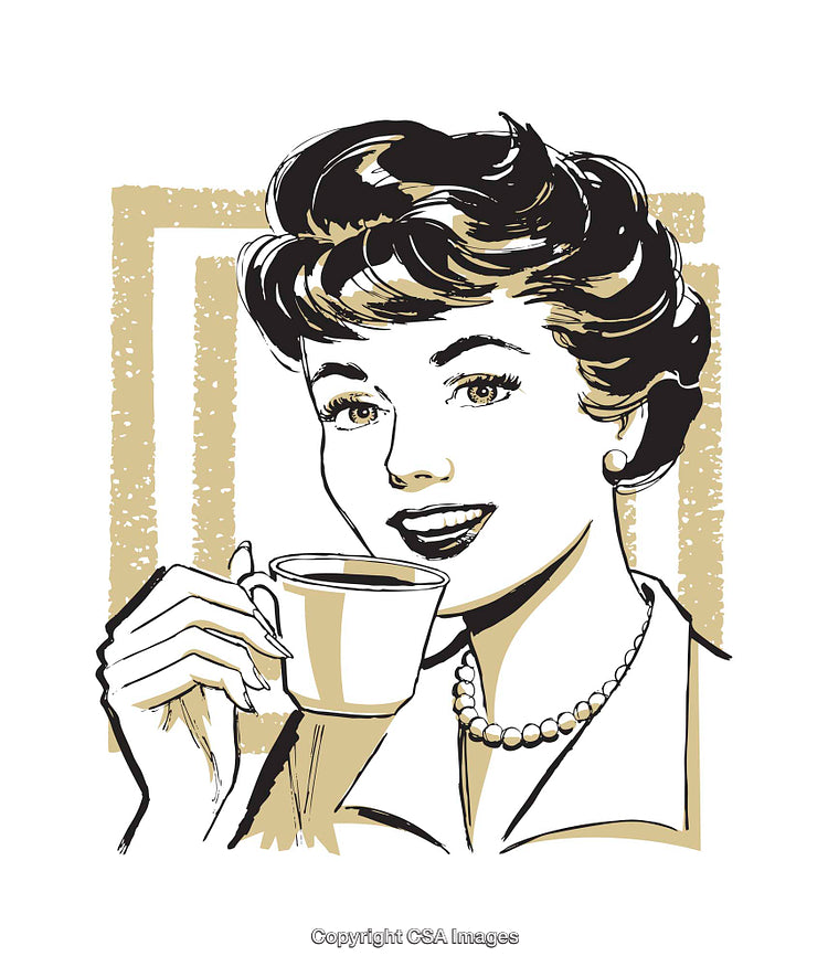 Retro Illustration of a Woman Enjoying a Cup of Coffee