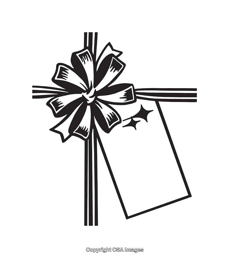 Decorative Black and White Gift Ribbon and Tag Illustration