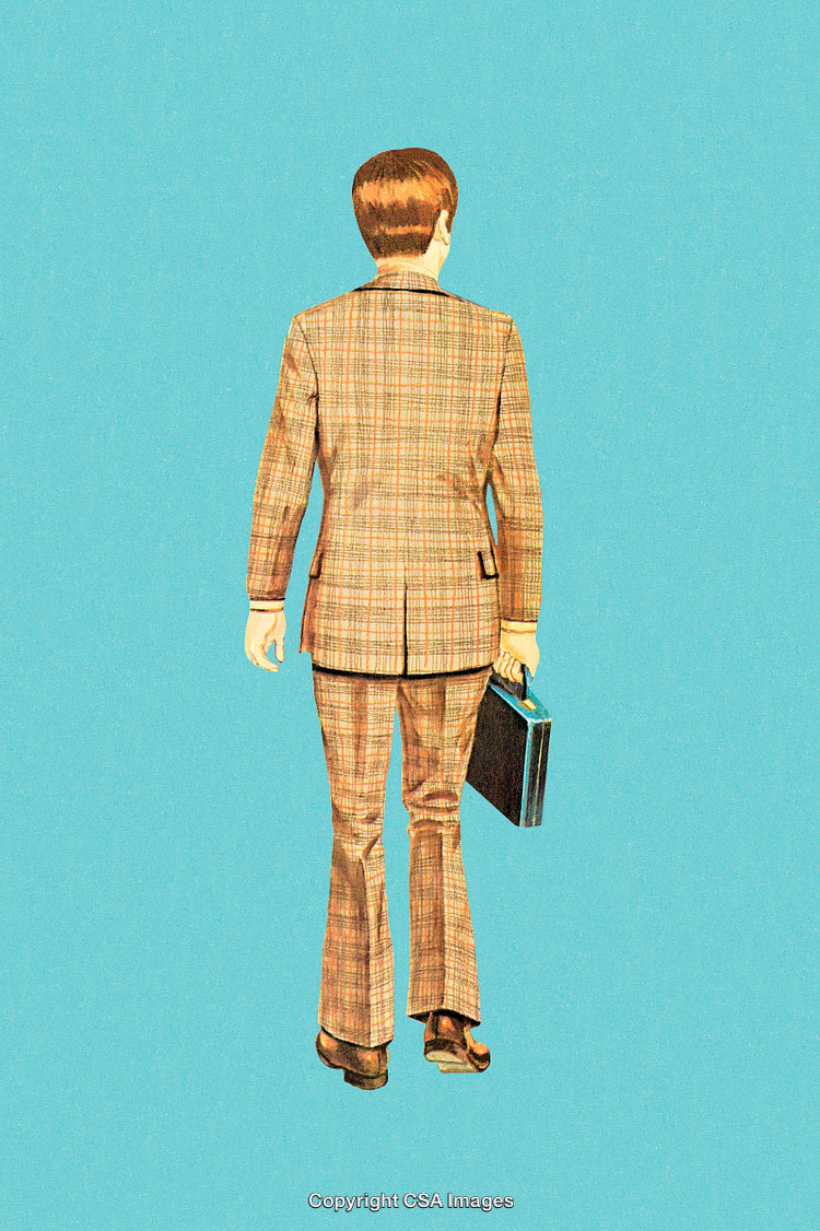 Stylish Retro Businessman Carrying Briefcase in Vintage-Inspired Artwork