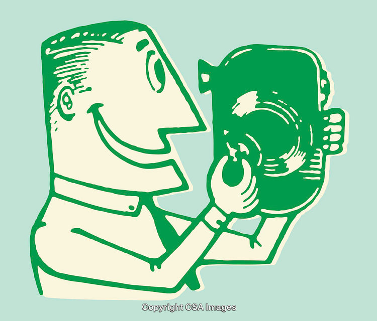 Playful Retro-Style Illustration of a Smiling Man Holding a Camera