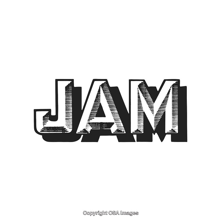 Vintage Stylized Typography Design Featuring the Word 'Jam' on White Background