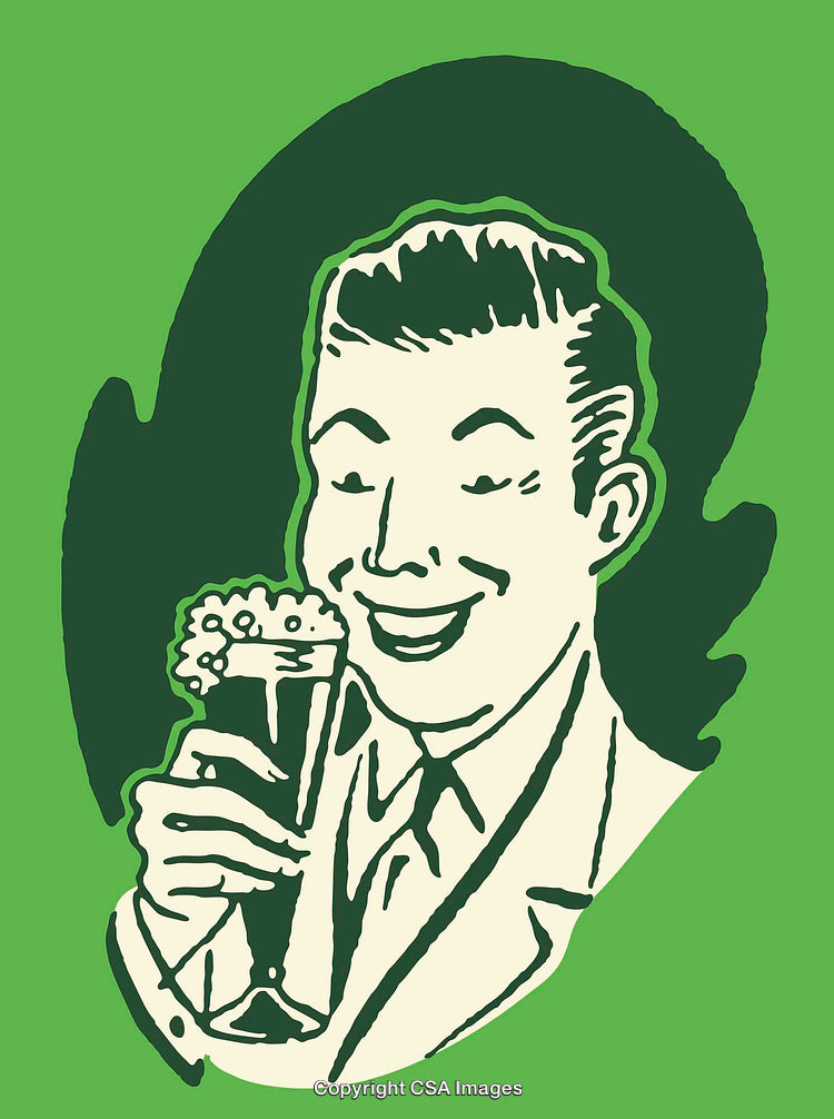 Colorful Retro Illustration of a Smiling Man Holding a Beer Glass