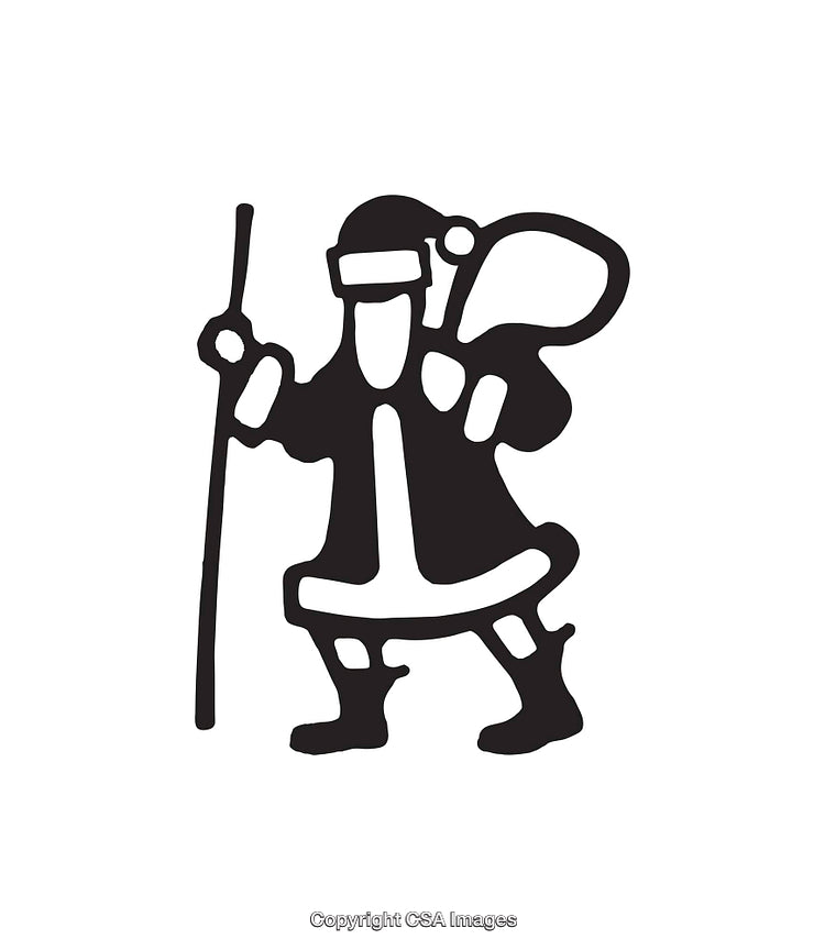 Silhouette of Santa Claus Icon Holding a Staff and Bag