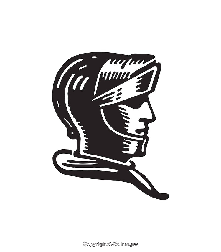 Black And White Line Art of a Warrior Helmet In Profile View