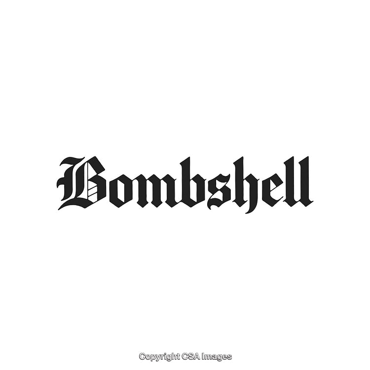 Blackletter Typography Featuring the Word Bombshell in Bold Black Font Style