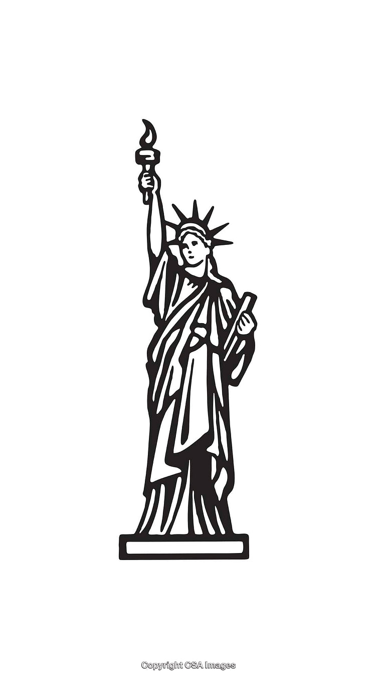 Black and White Line Art of the Statue of Liberty