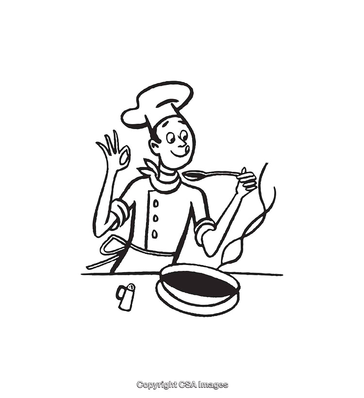 Cartoon Chef Appreciating Delicious Meal with Joyful Gesture