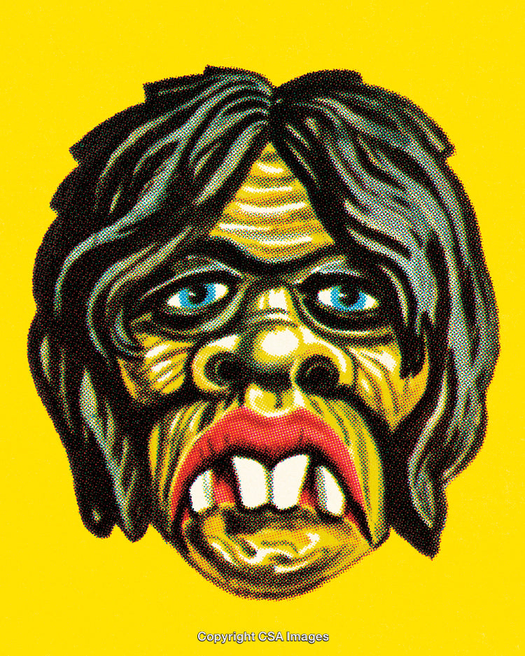 Abstract Pop Art Illustration of a Strange Face on a Yellow Background