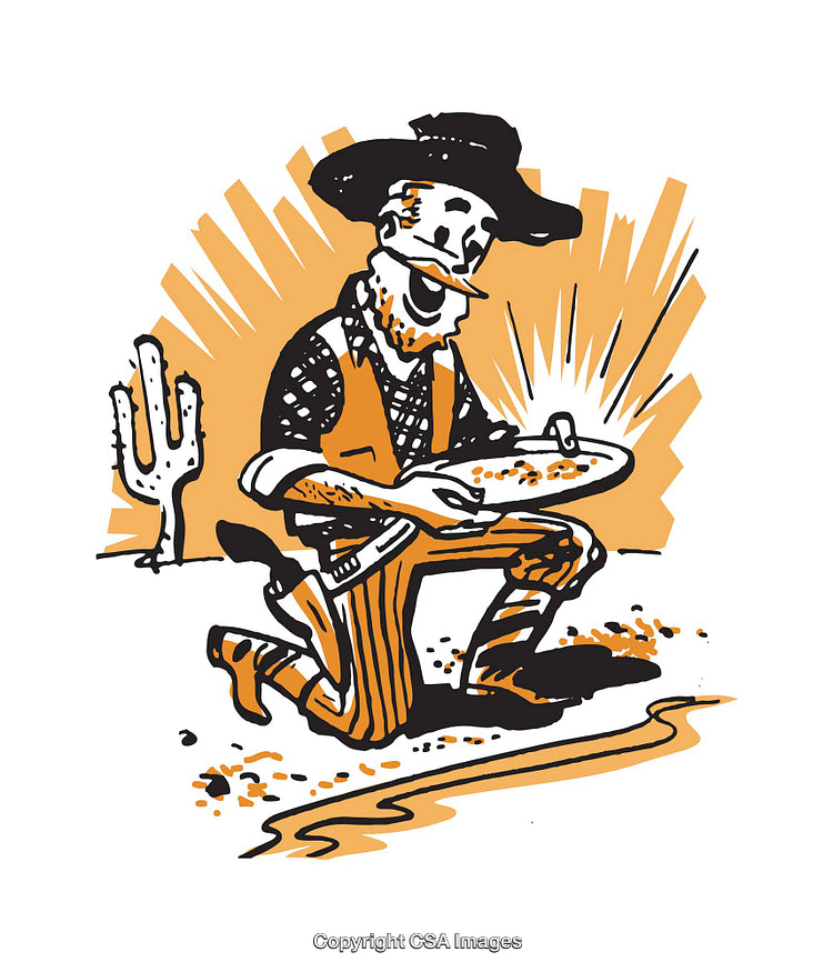 Retro Illustration of a Gold Panner in Desert Setting