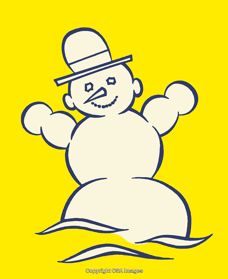 Playful Snowman Illustration with Hat and Smile on Yellow Background