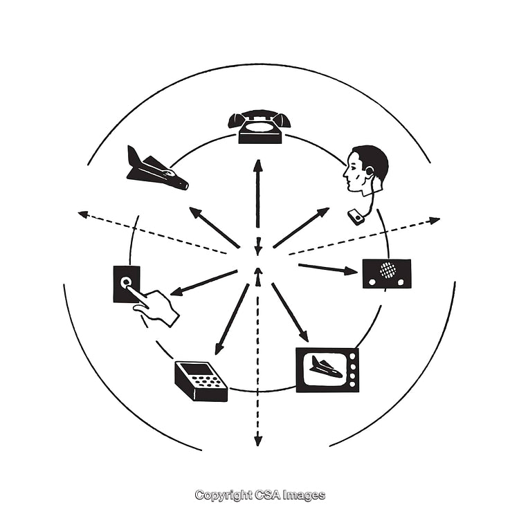 Black and White Diagram Representing Communication and Connectivity Elements