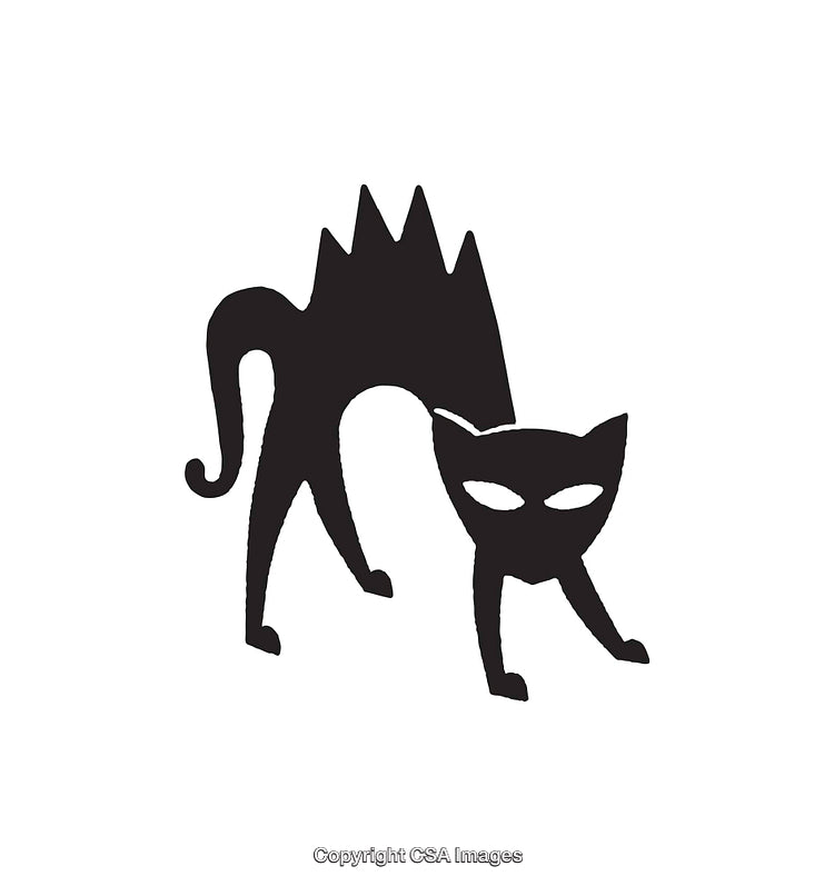Black and White Illustration of Spooky Halloween Cat Silhouette
