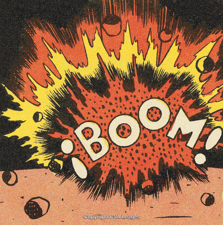 Comic Style Explosion Artwork With Bright Colors and Whimsical Text