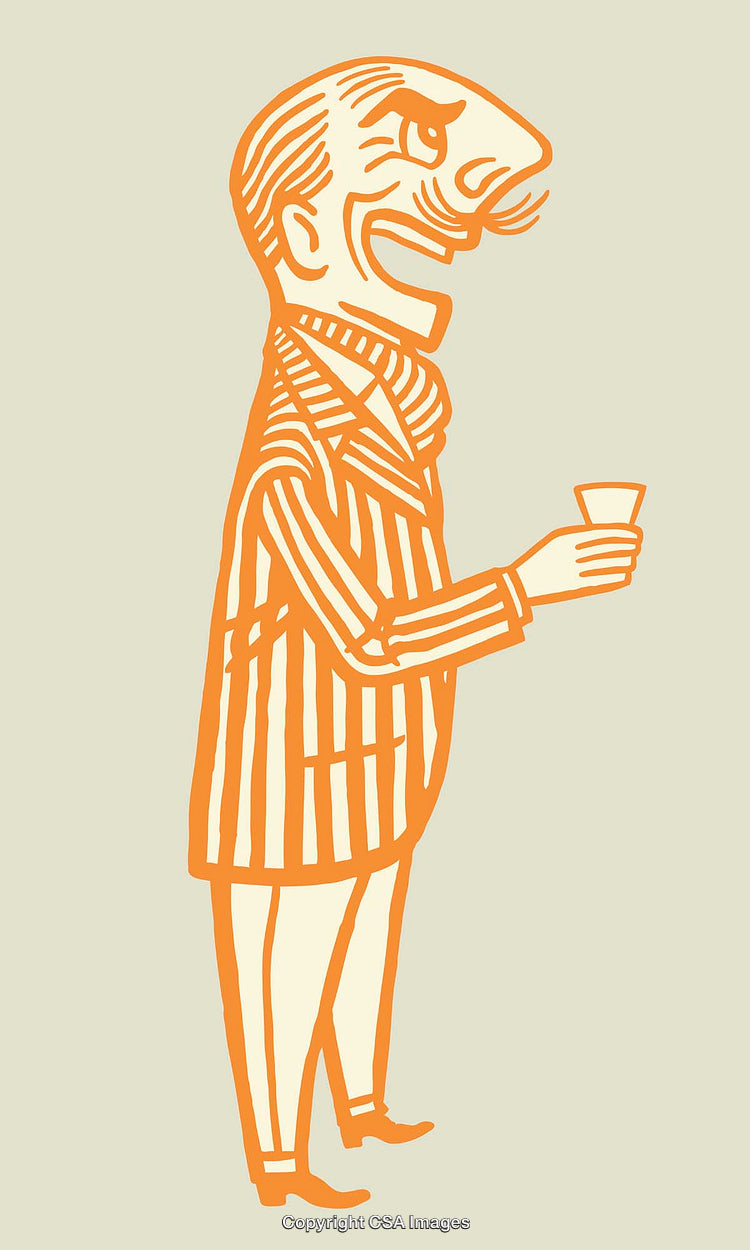 Vintage Line Art Illustration of a Gentleman Holding a Drink