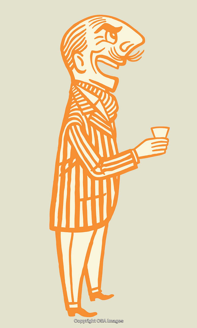 Vintage Line Art Illustration of a Gentleman Holding a Drink